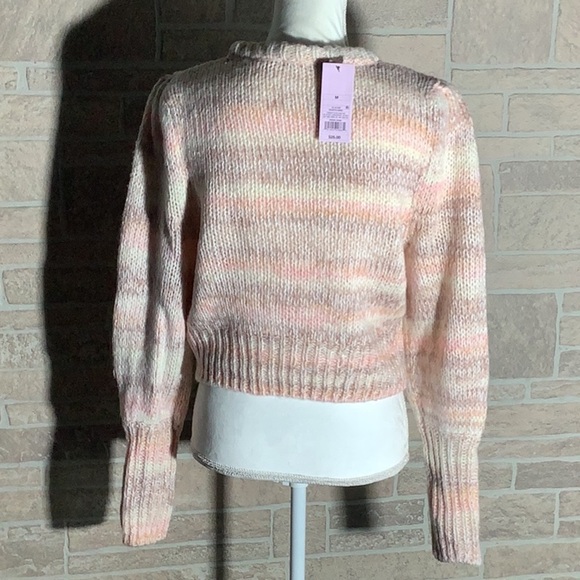 Wild fable NEW - crop balloon sleeve knit hole sweater - rose and tan colored - Picture 4 of 6